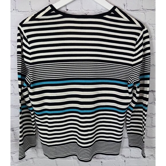 ESCADA Vintage 90's Striped Rayon Knit Striped Cardigan Size 36/Small Black Blue - Picture 8 of 9